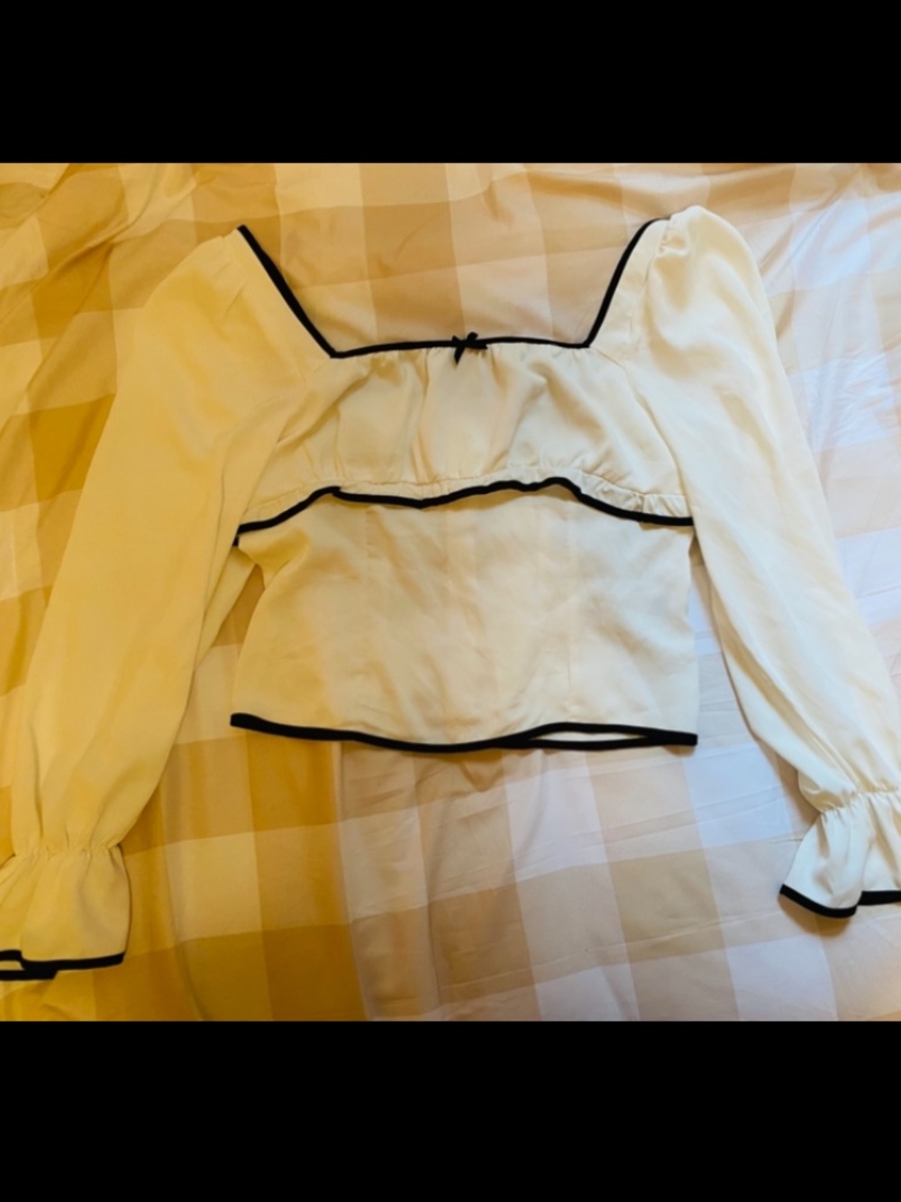 Coquette White and Black Trim Blouse